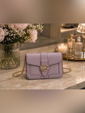 Coach Lilac Leather Chain Crossbody Bag with Gold Hardware